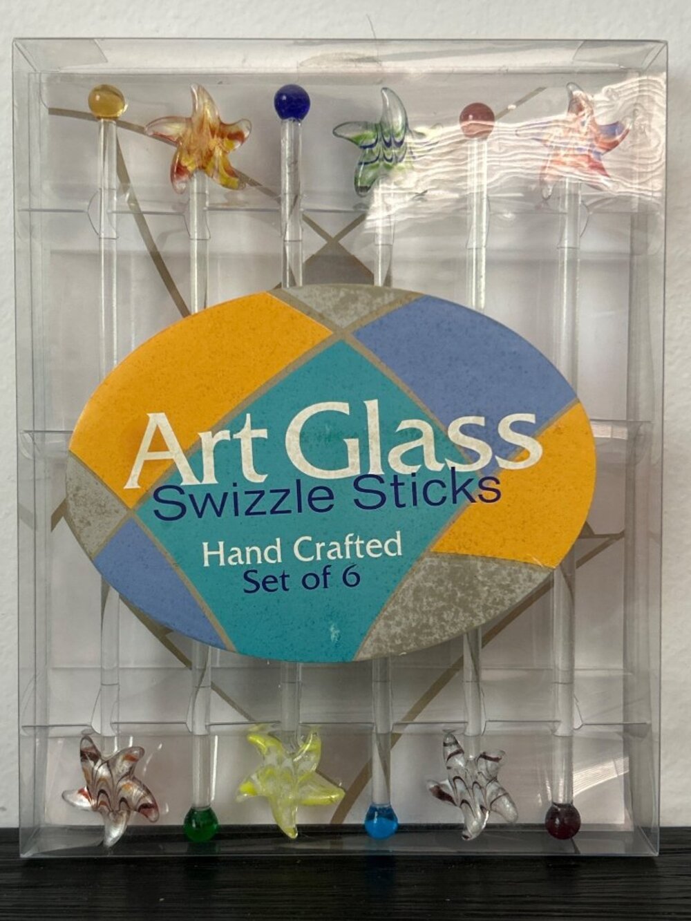 NIP Art Glass Starfish Swizzle Sticks Set of 6 Cocktails Mocktails Barware